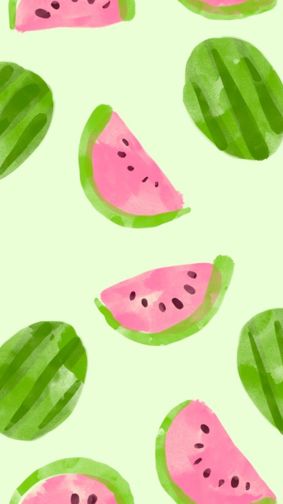 Pink watermelon and watermelon pieces with light green background watermelon wallpaper