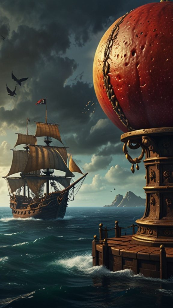 Pirate ships with fruity pirate theme with ocean blox fruits wallpaper