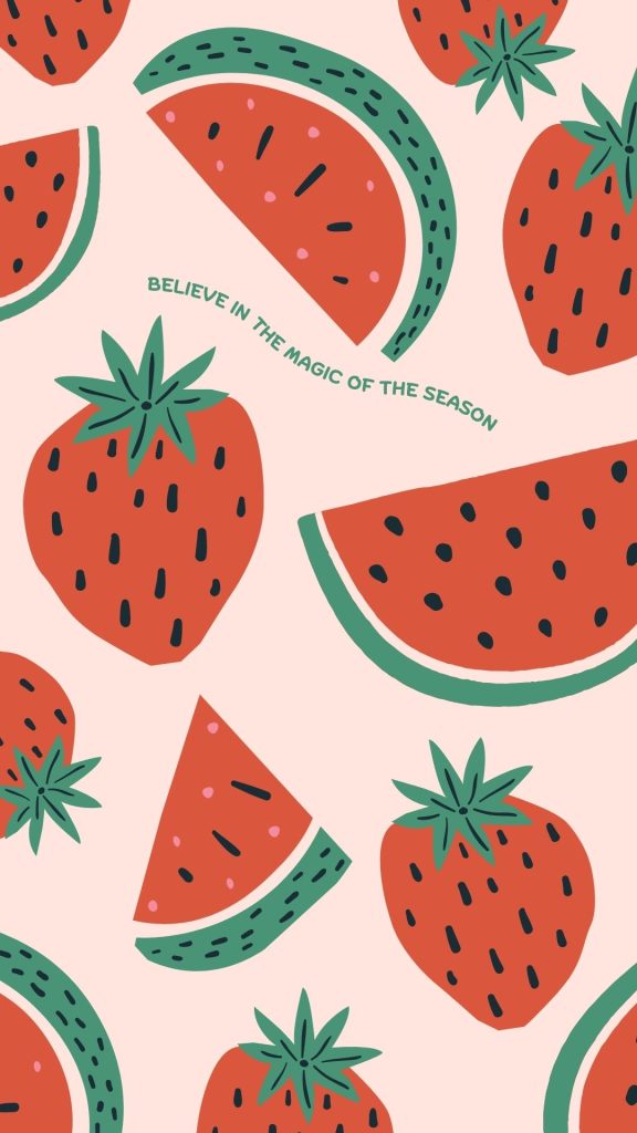 Red and green watermelons with strawberries and pink background watermelon wallpaper