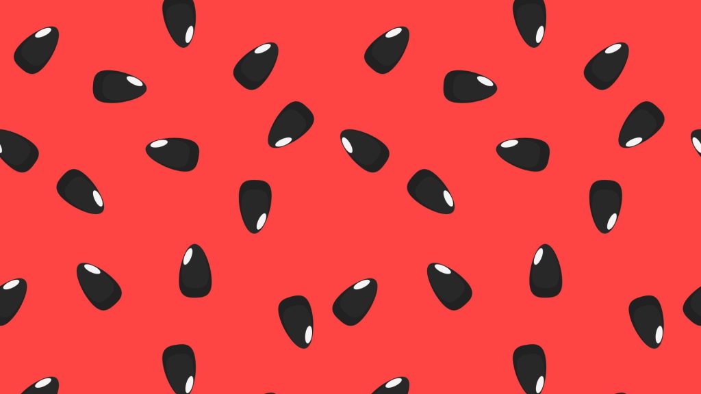 Red background cover image with black seeds watermelon wallpaper