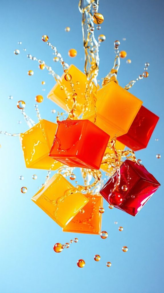 Refreshing fruit cubes with splashing water and blue background blox fruits wallpaper