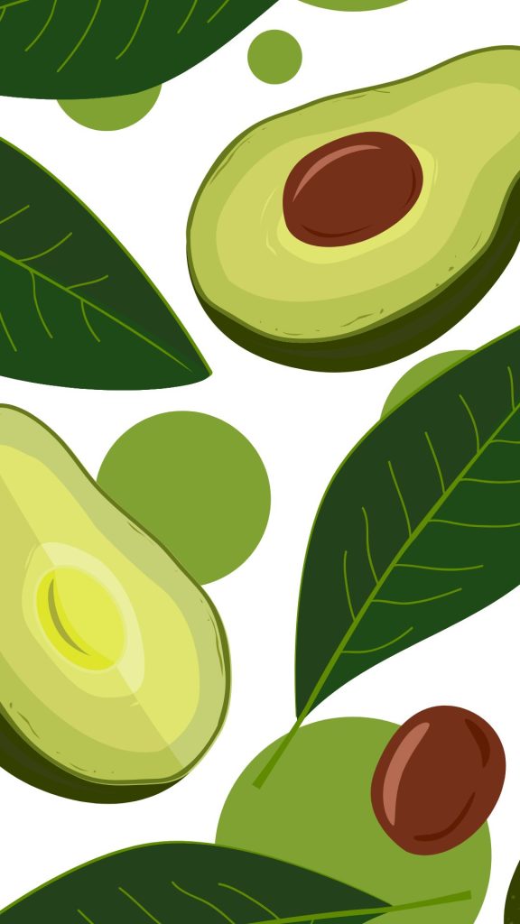 Sweet aesthetic avocados with leaves and white background avocado wallpaper