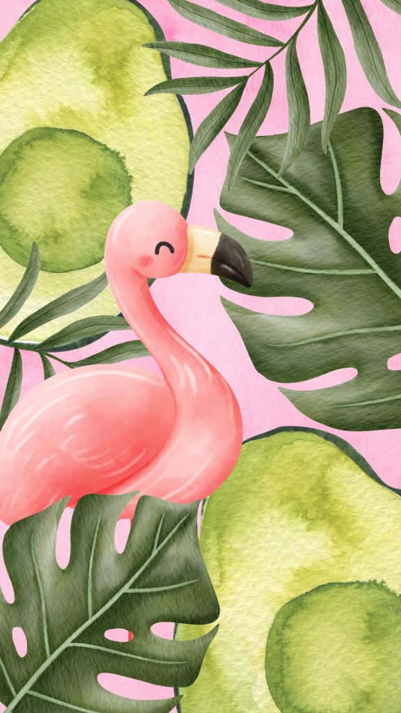 Sweet avocado with flamingo and green leaves with pink background avocado wallpaper