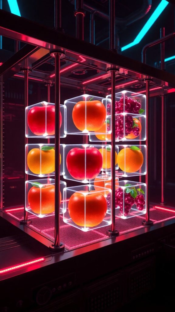 Sweet glowing fruits with glowing digital pink background blox fruits wallpaper