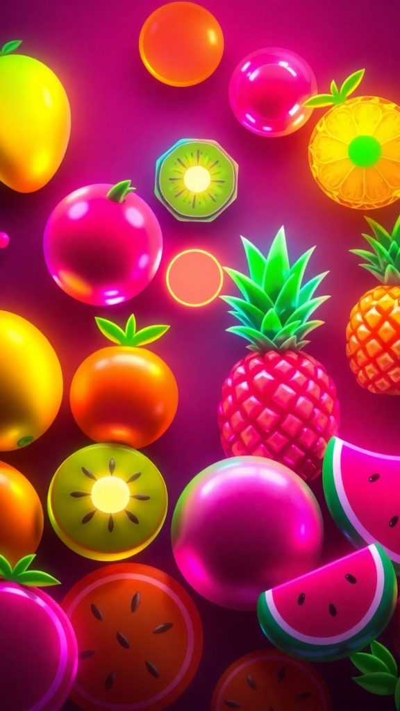 Sweet glowing fruits with pink background blox fruits wallpaper