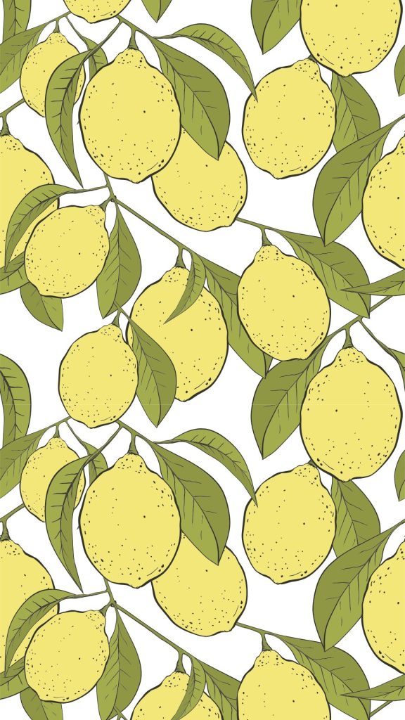 Vintage leafy lemon wallpaper