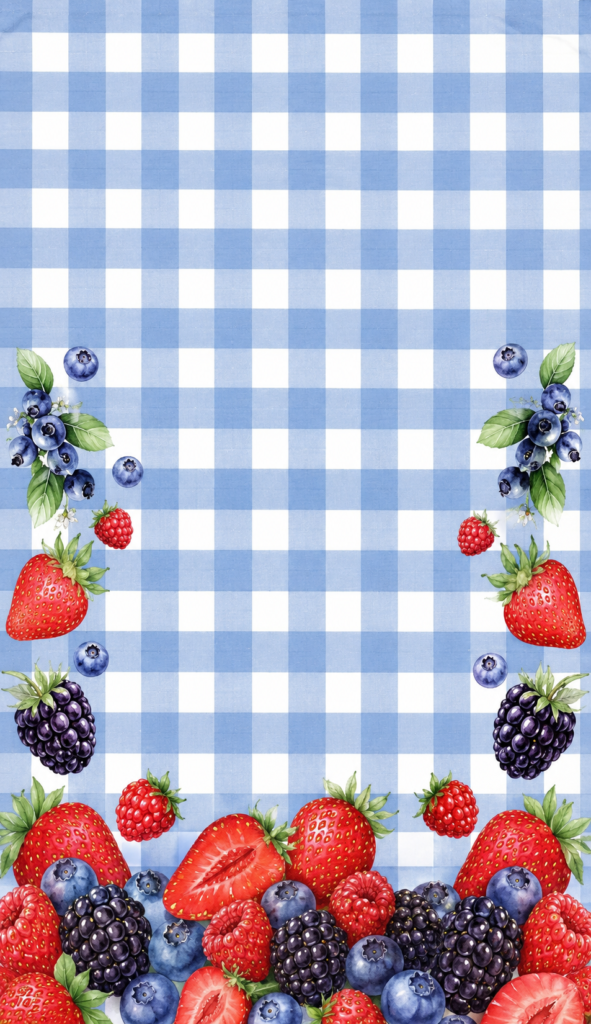Watercolour fruit border on gingham