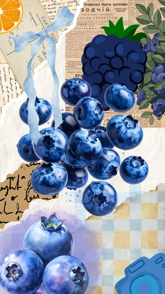 Blueberry doodle collage background aesthetic blueberry wallpaper