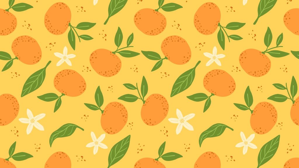 Flowery aesthetic cute orange fruit wallpaper