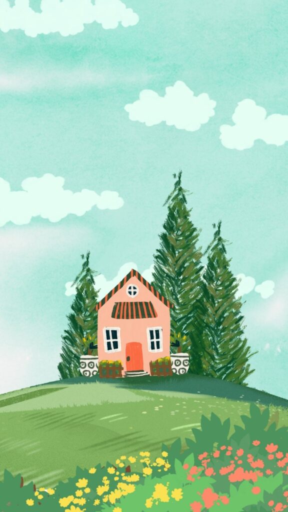 house with trees anime wallpaper 4k for mobile