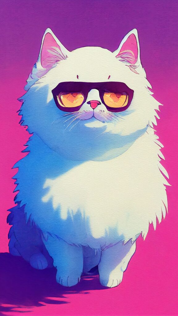 neon white cute cat wallpaper cartoon