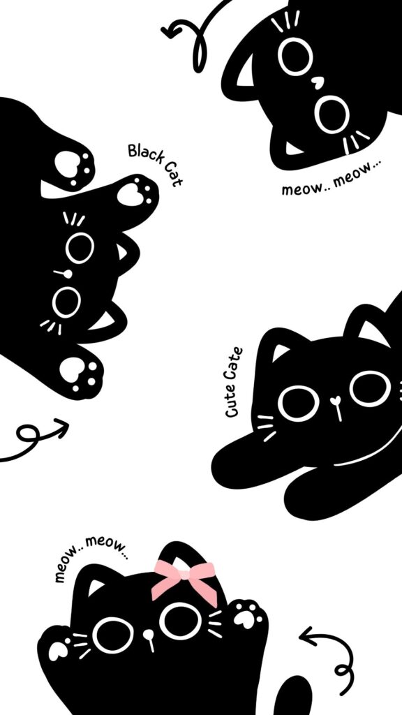 black white cute cat wallpaper cartoon