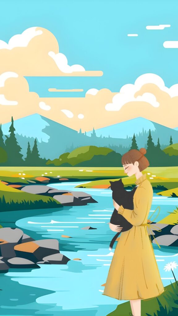 lake view cute cat wallpaper for girls