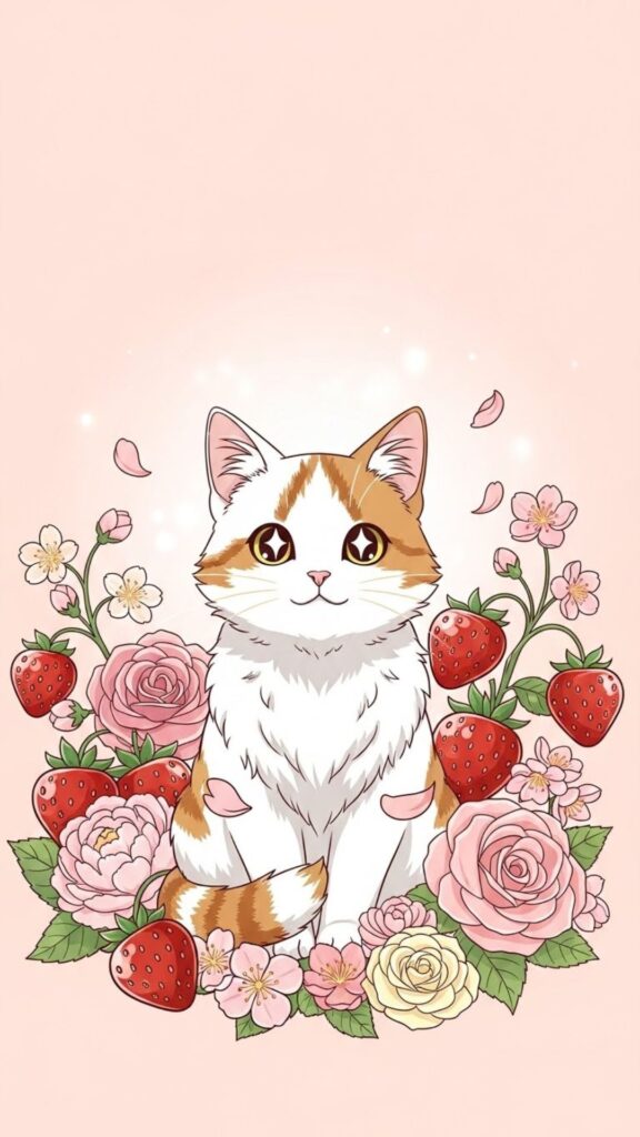 red floral cute cat wallpaper for girls