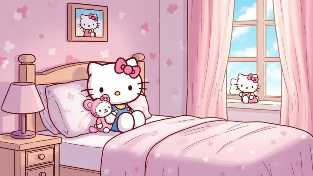 pink bed hello kitty wallpaper laptop