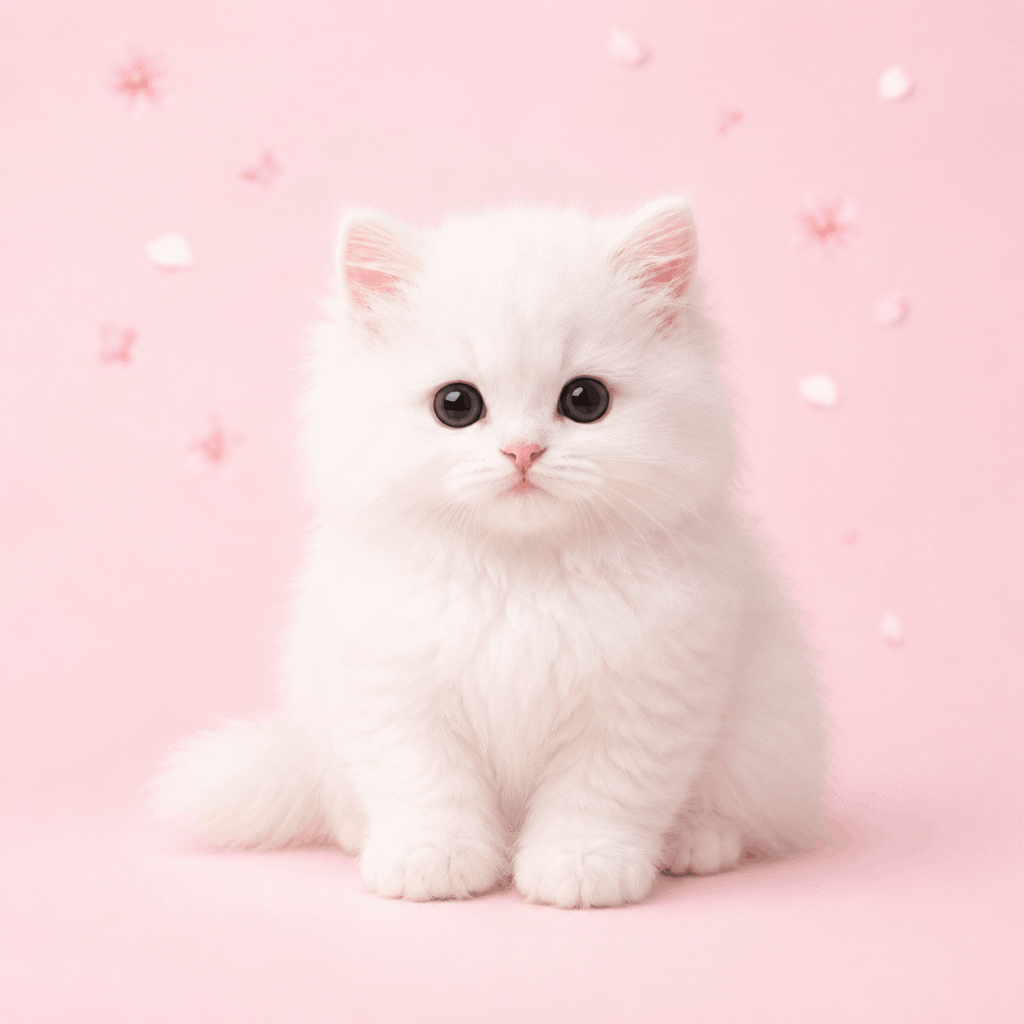 Fluffy kitten with pastel florals