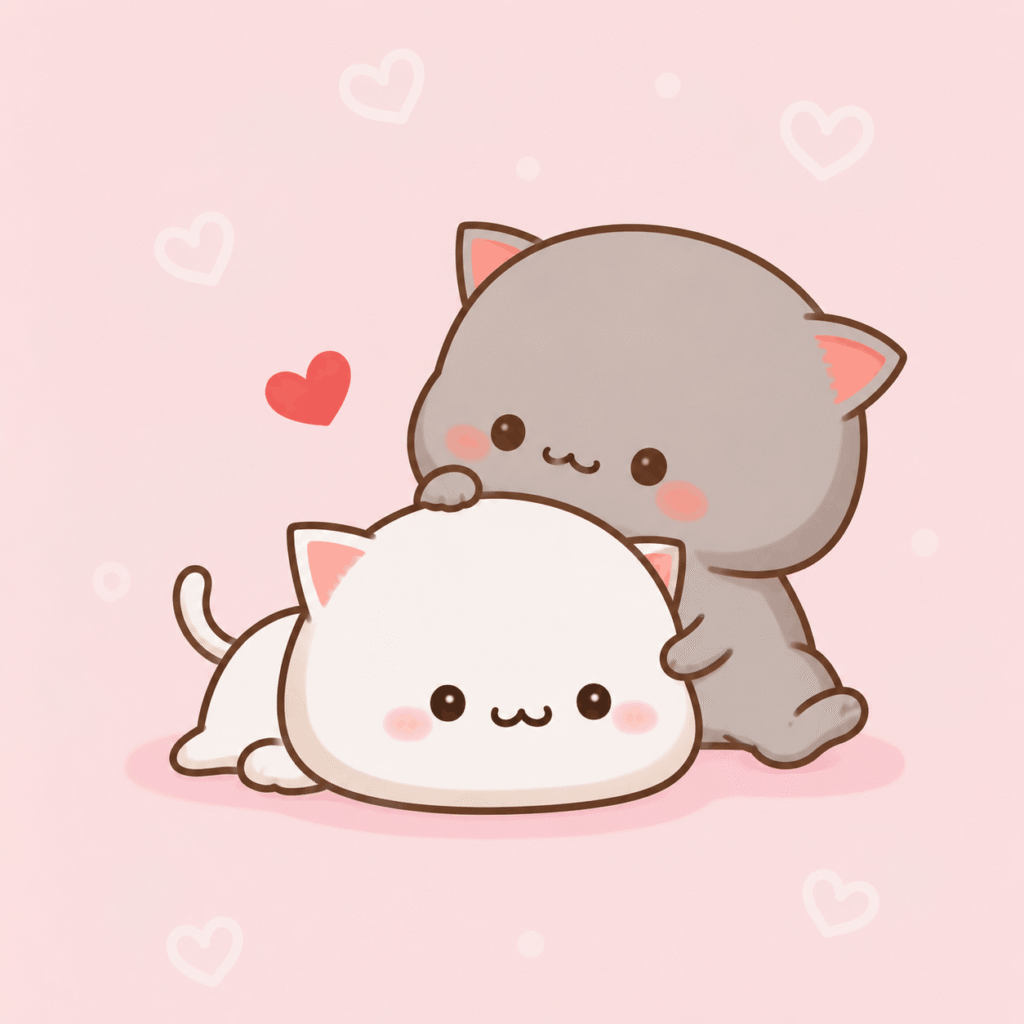Kawaii kittens in pastel love