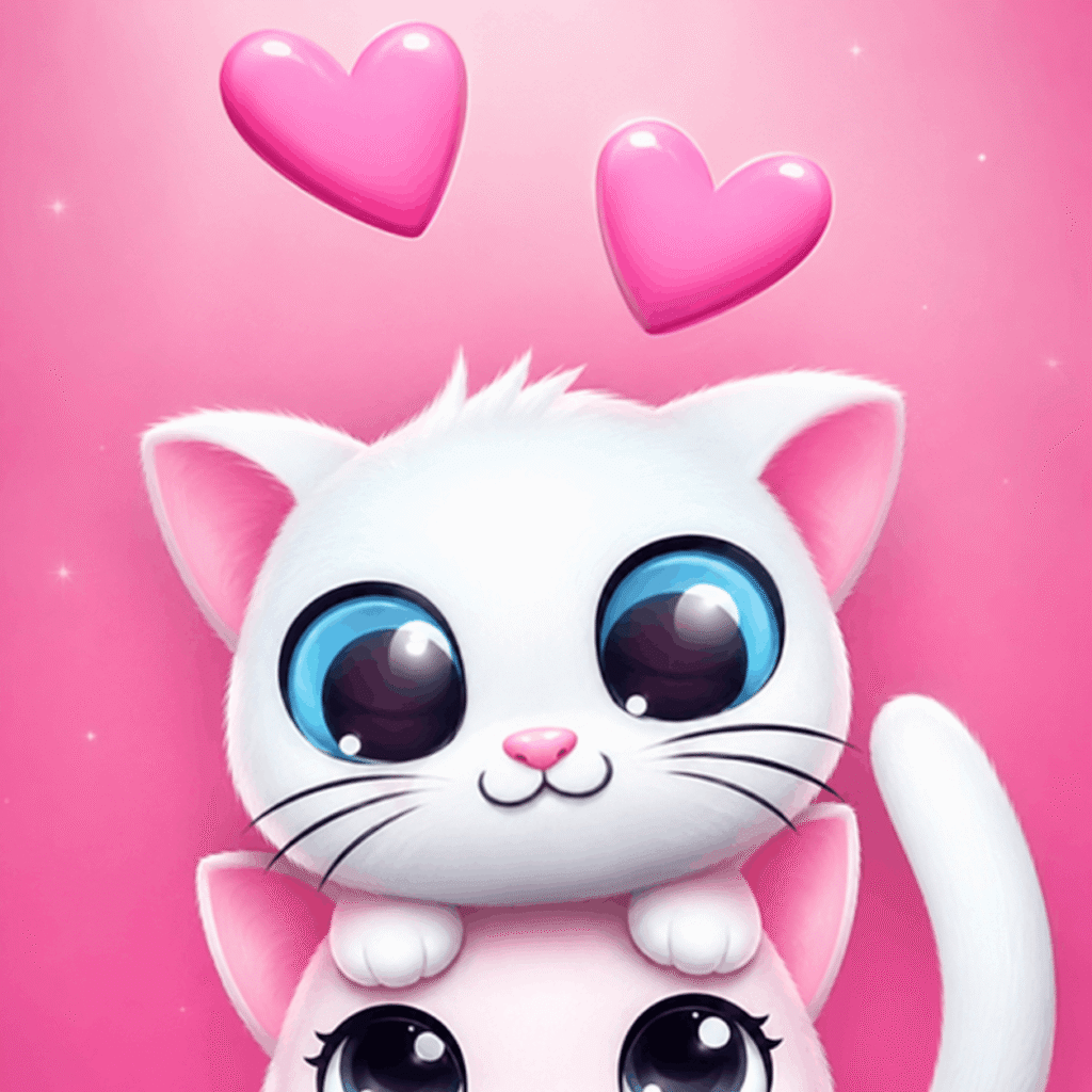 Kawaii stacking cats with hearts