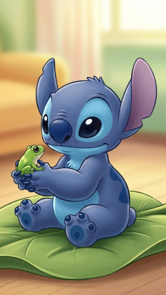 Stitch wallpaper for phone holding a plush toy