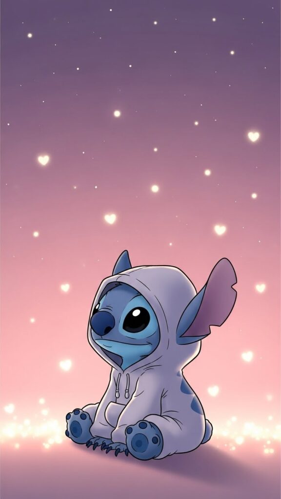 Stitch wallpaper for phone floating among bubbles