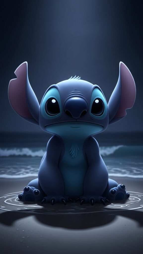 Stitch wallpaper for phone sitting under moonlight