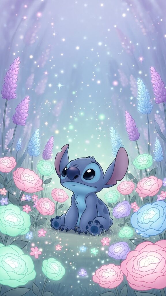 Cute Stitch wallpaper for phone under starry sky