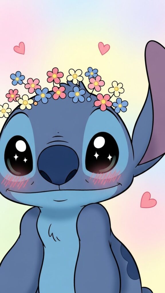 Stitch wallpaper for phone blushing cutely
