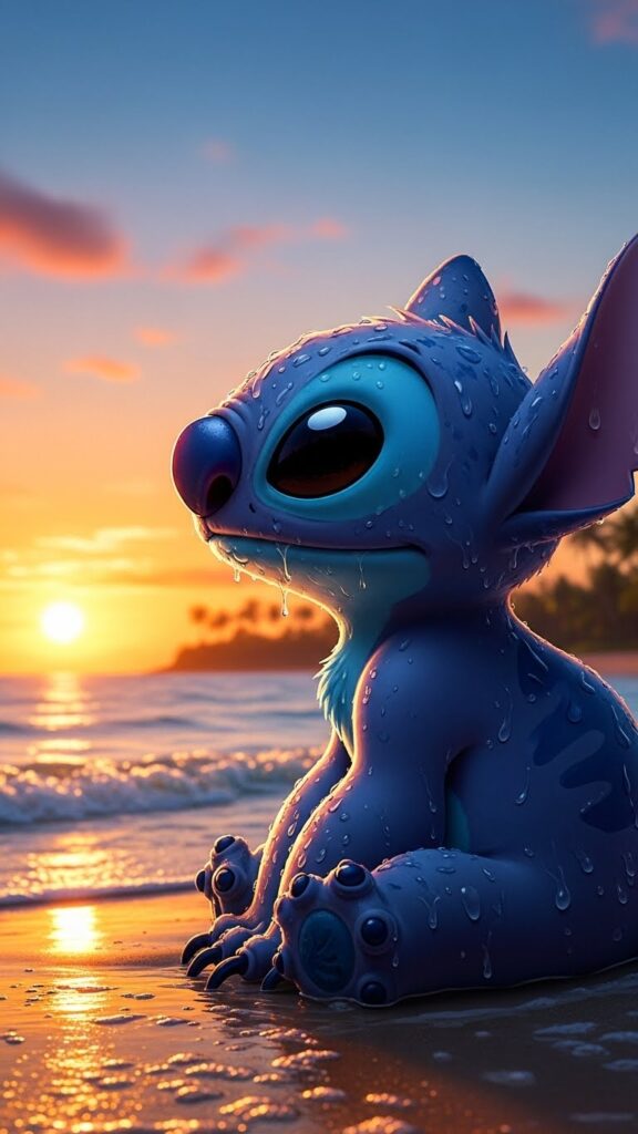 Stitch wallpaper for phone with calm sun rays