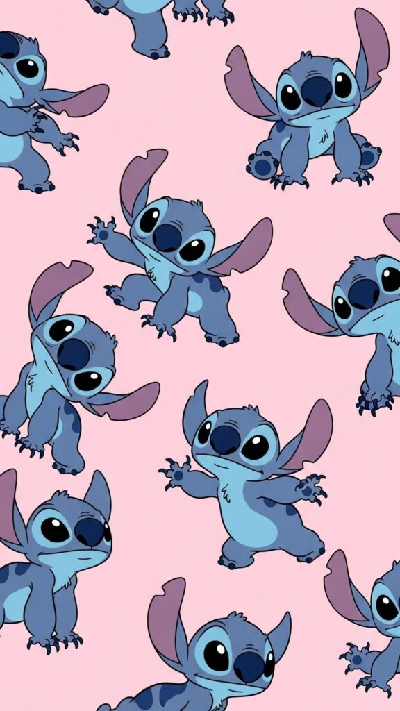 Stitch wallpaper for phone waving with friendly smile