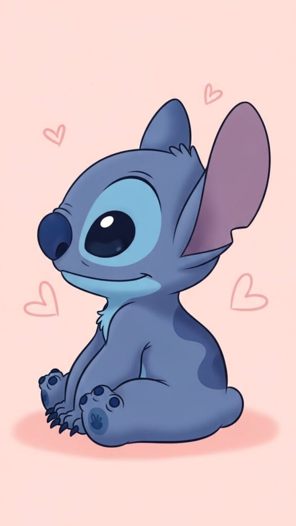 Cute Stitch wallpaper for phone with light pink tones hearts