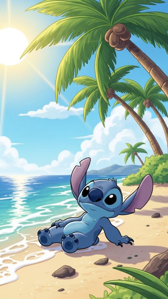 Stitch wallpaper for phone lying down and smiling