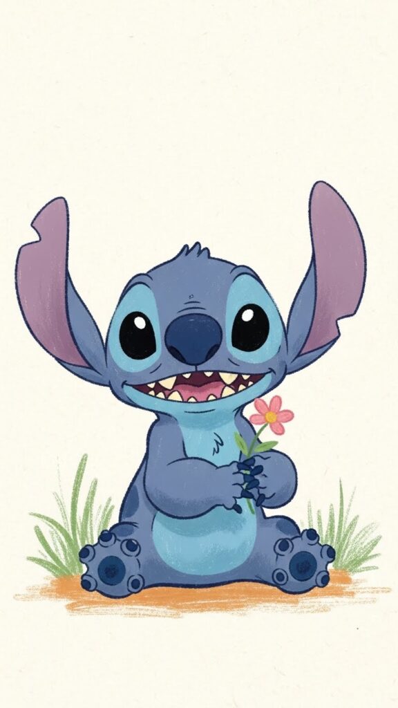 Cartoon Stitch wallpaper for phone waving hello