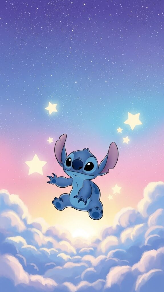 Stitch wallpaper for phone holding a small star