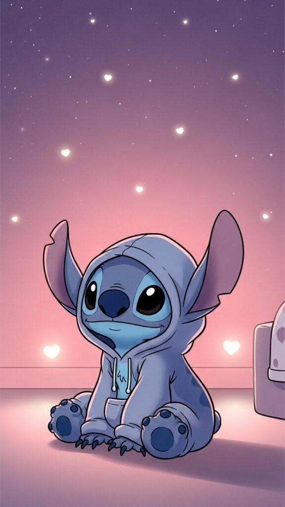 Cartoon Stitch wallpaper for phone blowing bubbles
