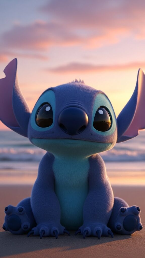 Stitch wallpaper for phone on sunny beach background