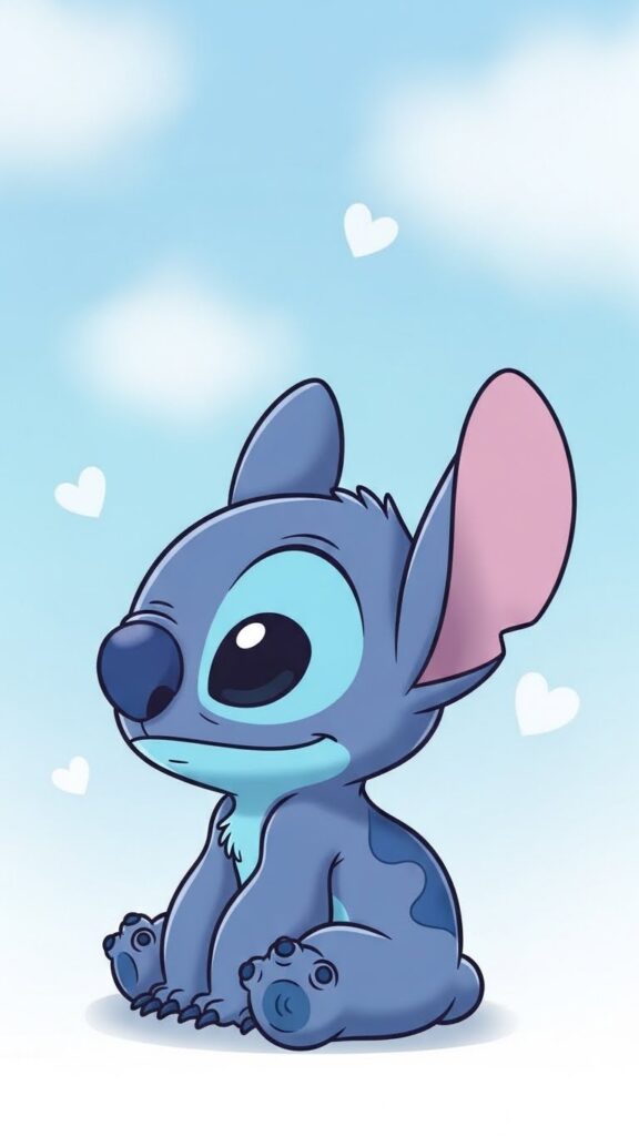 Stitch wallpaper for phone surrounded by tiny hearts