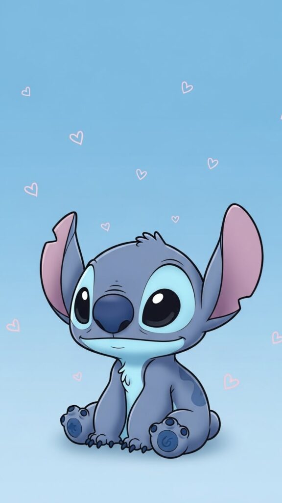 Stitch wallpaper for phone on soft blue pastel background