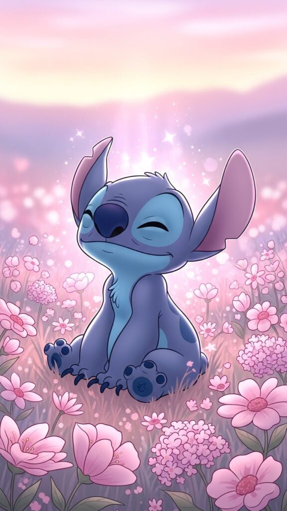Dreamy Stitch wallpaper for phone with soft lighting