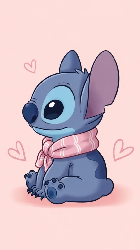 Stitch wallpaper for phone surrounded by pastel hearts