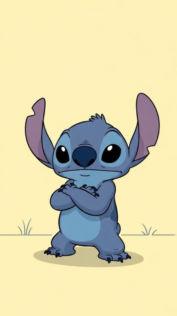 Stitch wallpaper for phone on soft yellow pastel background