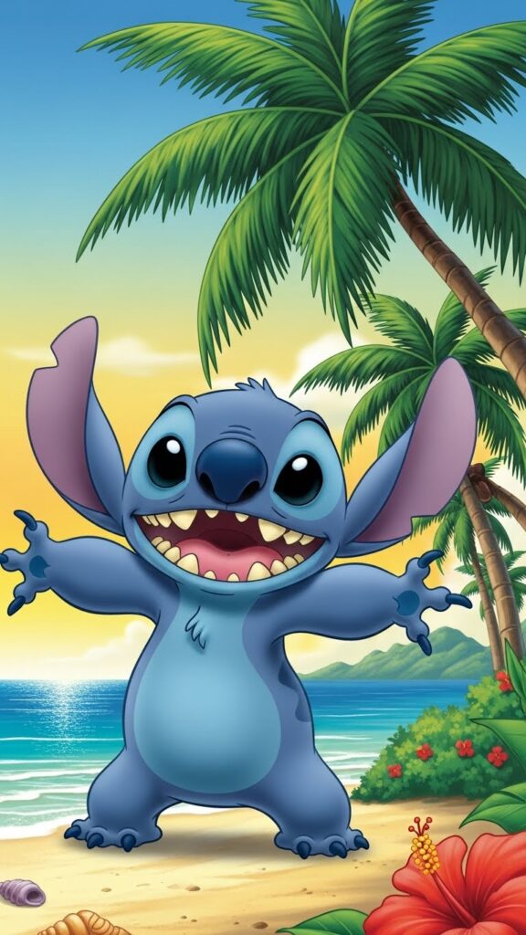 Cute Stitch wallpaper for phone jumping joyfully
