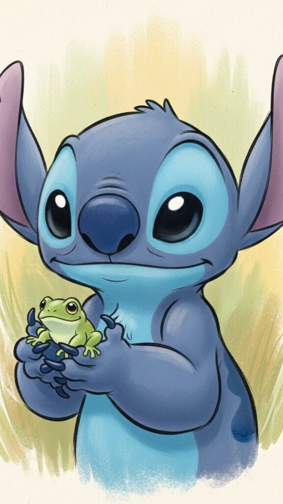 Cute Stitch wallpaper for phone holding a toy