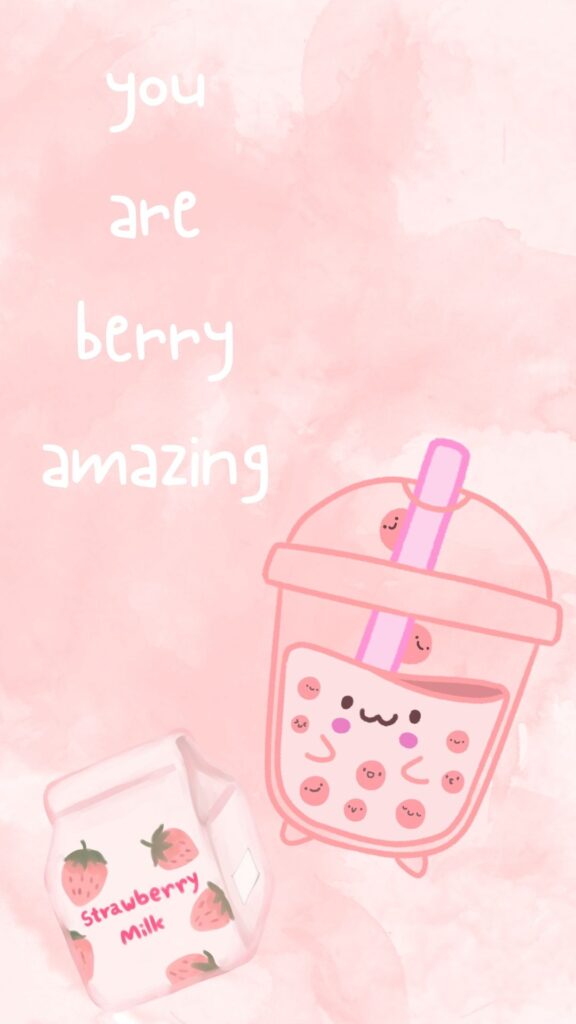 Strawberry milk theme with strawberries and pink splashes cute strawberry wallpaper