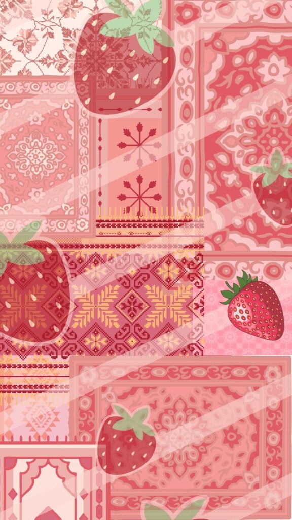Self designed strawberries on pastel background cute strawberry wallpaper