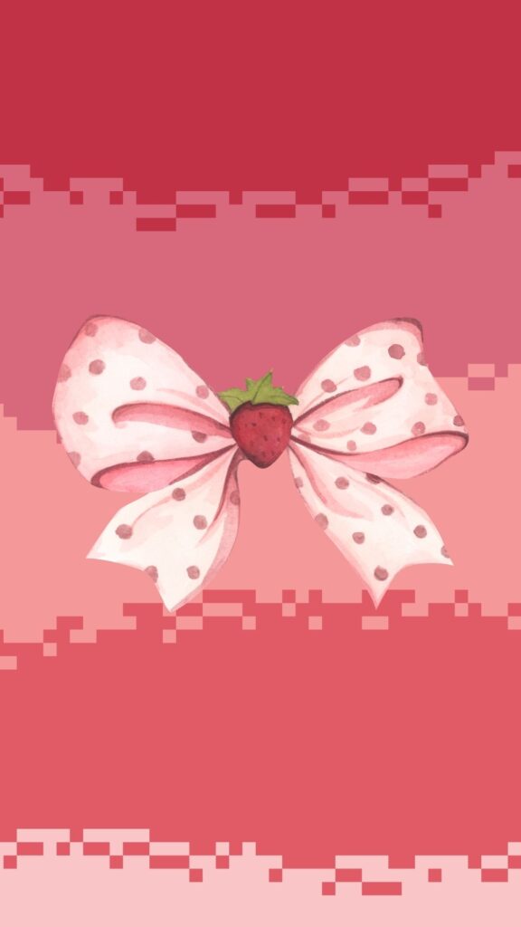 Strawberry with bow on pastel background cute strawberry wallpaper
