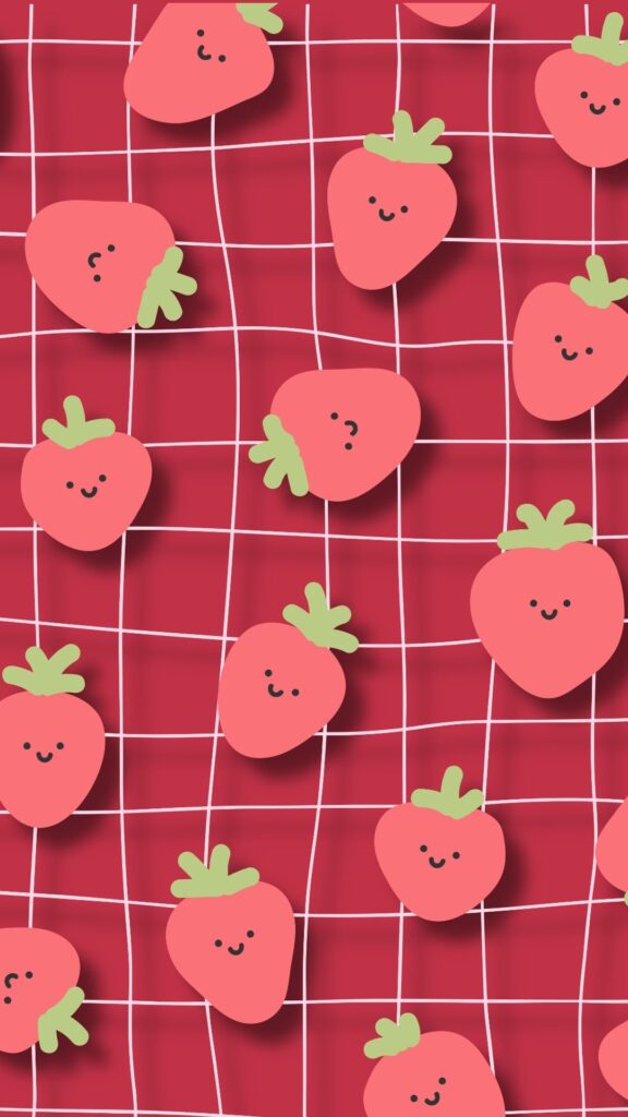 Strawberries check pattern on pastel background cute strawberry wallpaper