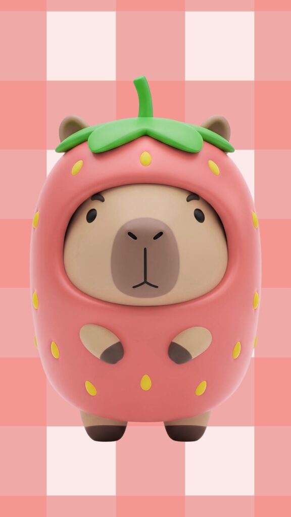 Strawberry cappi bara on soft pastel background cute strawberry wallpaper