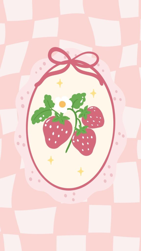 Pink vintage strawberries on pastel background cute strawberry wallpaper