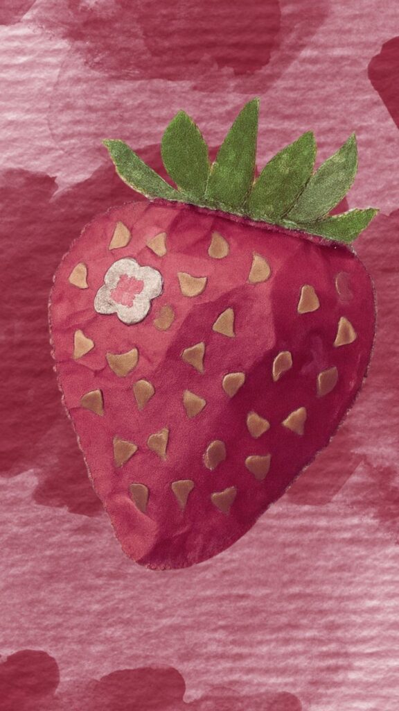 Vintage style strawberry illustration with textured paper effect cute strawberry wallpaper