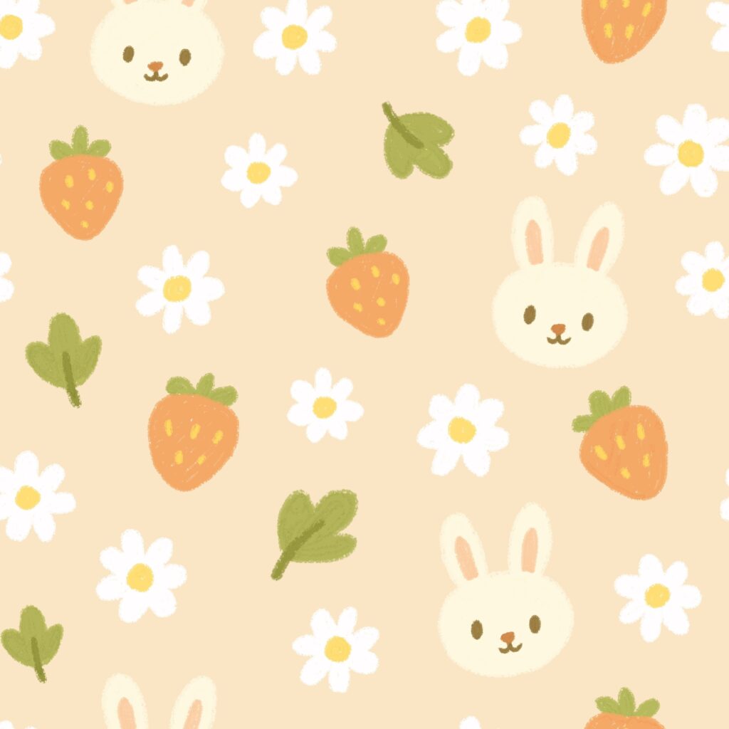 Watercolor strawberries with green leaves on cream background cute strawberry wallpaper